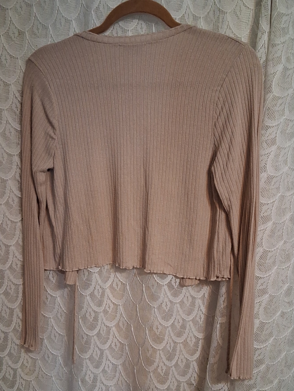 gaze Beige Ribbed Open-Front Cardigan - Picture 3 of 4